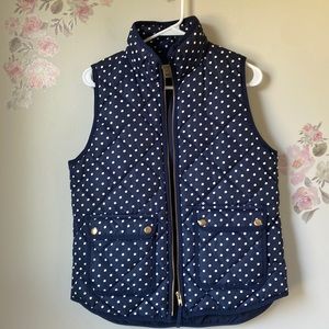 J. Crew Navy and White Polka Dot Puffy Vest - S
